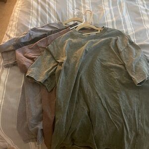 Men's Casual Short Sleeve T-Shirt Set - Green, Brown, Gray, Black